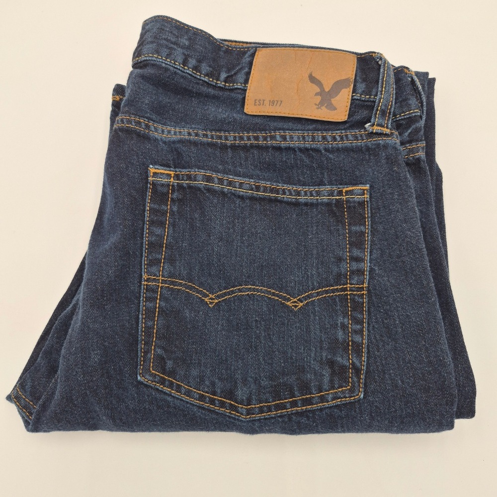 American Eagle Original Straight Jeans Mens 34x34 Dark Wash Blue 100 Cotton